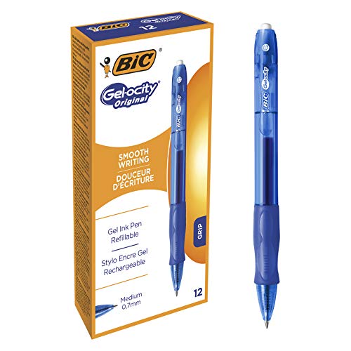 BIC 829158 Gel-ocity Original Tintenroller, Gelstifte in Blau, Strichstärke Medium, Nachfüllbar, 12er Pack von BIC