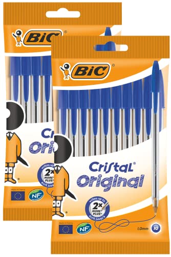 BIC 830863 Kugelschreiber Cristal Original, in Blau, Strichstärke 0,4 mm, Ideal für das Büro, das Home Office oder die Schule, 2x 10er Pack von BIC