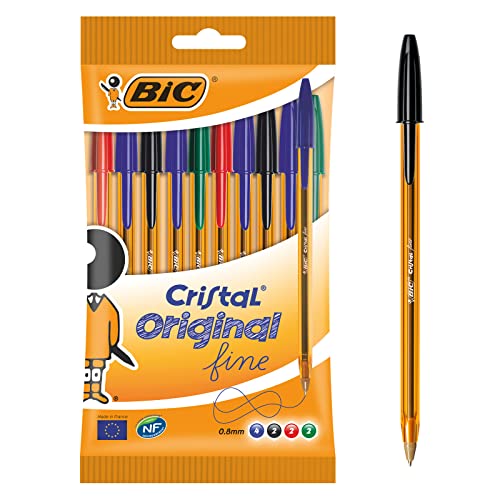 BIC 872723 Kugelschreiber Cristal Original fine im 10er Set – Blau, Schwarz, Rot, Grün von BIC