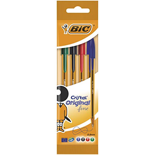 BIC 872725 Kugelschreiber Cristal fine, 4-er Packung, Blau/Grün/Schwarz/Rot, 1 Stück (4er Pack) von BIC