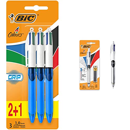 BIC 8899301 4 Colour Grip Kugelschreiber 3 Stück farblich sortiert & 4 Farben Kugelschreiber Set 4 Colours 3+1HB, mit Bleistift, 1er Pack, inkl. 12 Bleistiftminen, Ideal für das Büro, Home, Schule BIC 8899301 4 Colour Grip Kugelschreiber 3 Stück farblich sortiert & 4 Farben Kugelschreiber Set 4 Colours 3+1HB, mit Bleistift, 1er Pack, inkl. 12 Bleistiftminen, Ideal für das Büro, Home, Schule von BIC
