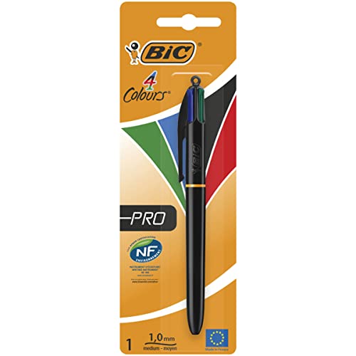 BIC 4 Farben Kugelschreiber 4 Colours Pro, mit schwarzem Schaft, 1er Pack, Ideal für das Büro, das Home Office oder die Schule von BIC