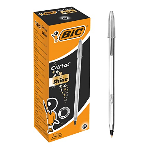 BIC 921339 Kugelschreiber Cristal Shine, silber, 20 Stück, Schreibfarbe schwarz von BIC