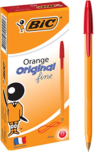 BIC 951999 Kugelschreiber, feine Spitze, 0,8 mm, rote Tinte, 12 Stück, Orange von BIC