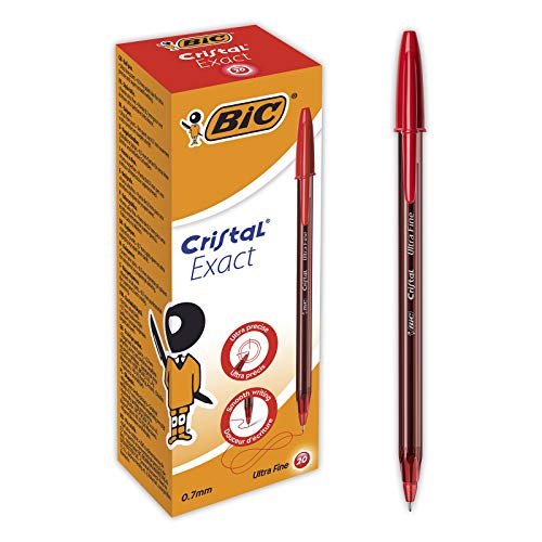 BIC 992604 Cristal Exact Kugelschreiber mit dünner Spitze (0,7 mm) – Rot, 20er Box von BIC Cristal