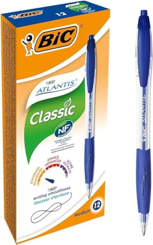 BIC Atlantis Classic Kugelschreiber, einziehbar, mittlere Spitze, 1 mm, Blau, 12 Stück von BIC