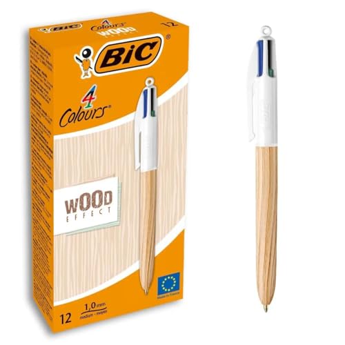 BIC Box mit 12 Kugelschreibern, 4 Farben, Holz von BIC