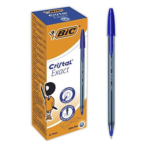BIC Cristal Exact Kugelschreiber mit dünner Spitze (0,7 mm) – Blau, 20er Box 992605 von BIC