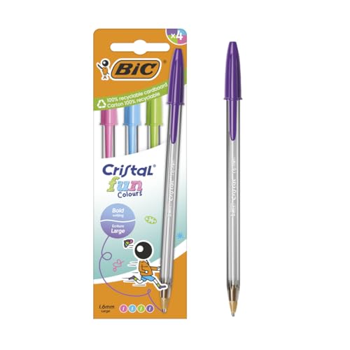 BIC Cristal Fun farbige Kugelschreiber mit breiter Spitze (1,6 mm), verschiedene Farben, 4 Stück von BIC