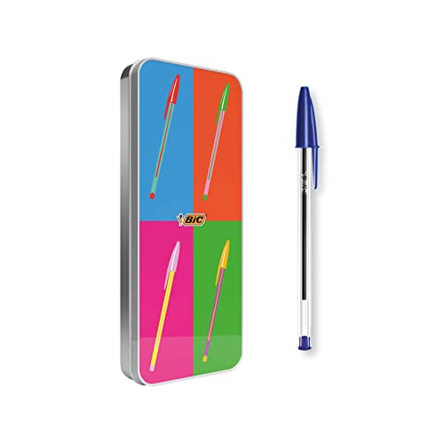 BIC Cristal Kugelschreiber-Set, bunt, Pop Art Limited Edition, Geschenkset, Verpackung aus Metall, wiederverwendbar, 20 Stück von BIC