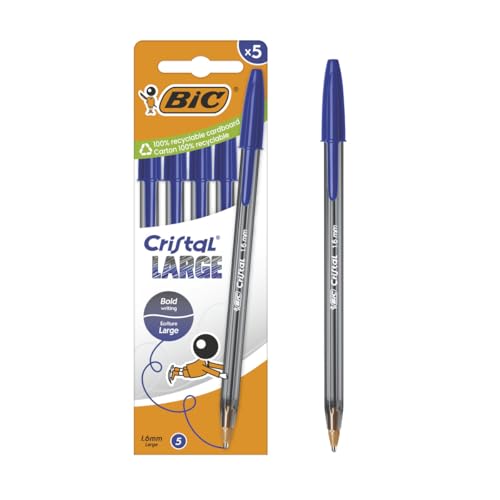 BIC Cristal Large Kugelschreiber mit breiter Spitze (1,6 mm) für einfache Lesbarkeit - blaue Tinte, 5 Stück von BIC