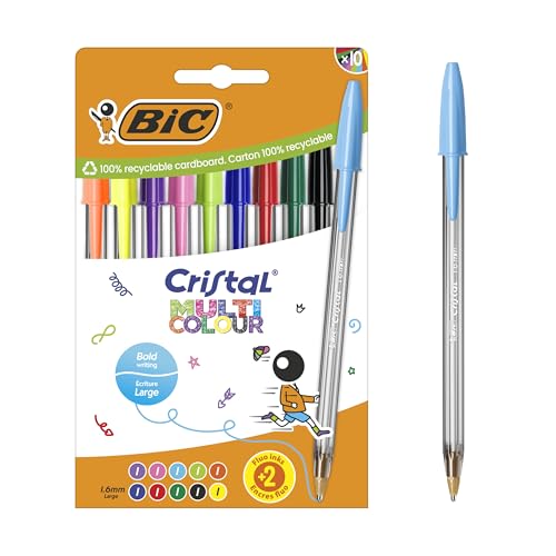 BIC Cristal Multicolour Kugelschreiber mit breiter Spitze (1,6 mm), klassische Neonfarben und lustige Farben, 10 Stück von BIC