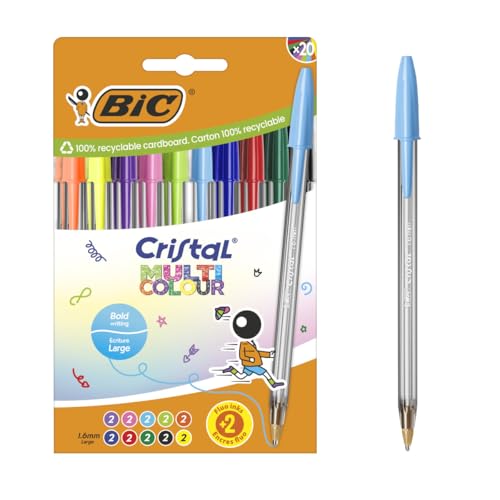 BIC Cristal Multicolour Kugelschreiber mit breiter Spitze (1,6 mm) – klassische Neonfarben und lustige Farben, 20 Stück von BIC