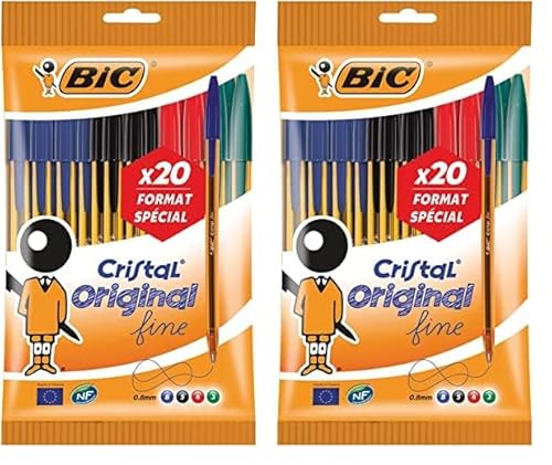 BIC Cristal Original Kugelschreiber, feine Spitze (0,8 mm), 20 Stück (Packung mit 2) von BIC