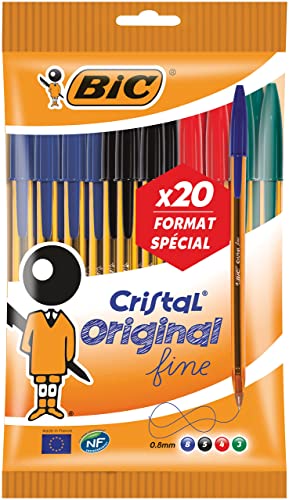 BIC Cristal Original Kugelschreiber, feine Spitze (0,8 mm), 20 Stück von BIC Cristal