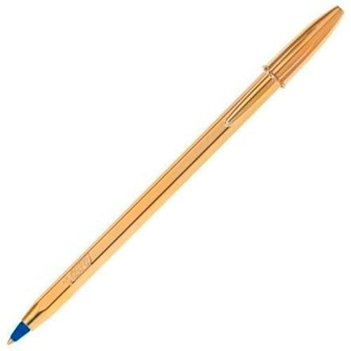 BIC 9213401 Cristal Shine, 20 Kugelschreiber, Edler Kuli in Gold, Mit blauer dokumentenechter Tinte, Ideal als Büroartikel von BIC