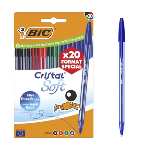 BIC Cristal Soft Kugelschreiber mit mittlerer Spitze (1,2 mm), Spezialformat, verschiedene Farben, 20 Stück von BIC