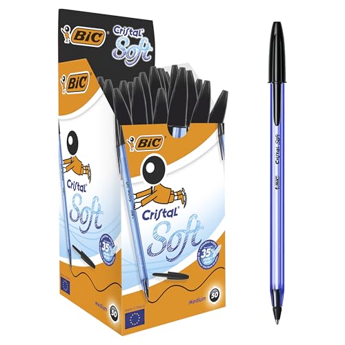 BIC Cristal Soft Kugelschreiber mit mittlerer Spitze - Schwarz, 50er Box von BIC