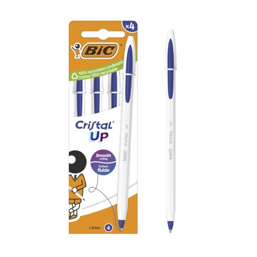 BIC Cristal Up Kugelschreiber mit breiter Spitze (1,2 mm) mit zweifarbigem Körper, blaue Tinte, 4 Stück von BIC