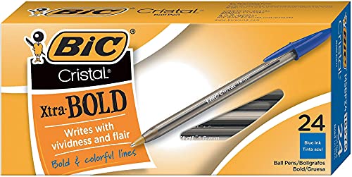 Bic Cristal Xtra Bold Kugelschreiber, Fettspitze (1,6 mm) für lebendige und dramatische Linien, Blau, 24 Stück von Bic