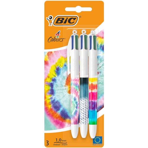 BIC Decor Tee Dye Kugelschreiber, einziehbar, mittlere Spitze, 4 Farben, Blisterverpackung, 3 Stück von BIC