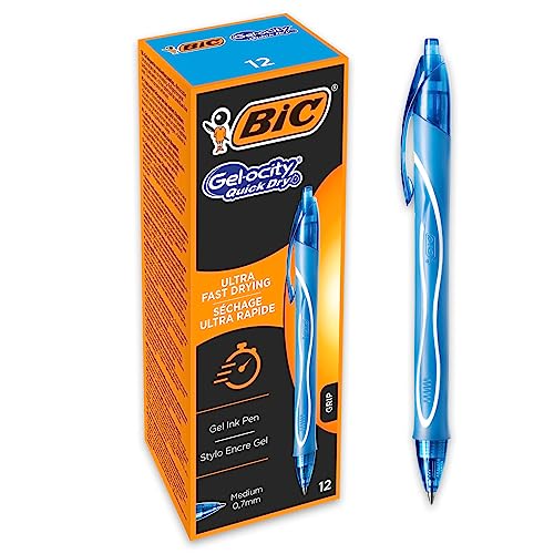 BIC Gel-ocity Quick Dry Kugelschreiber, Gel-Tinte, mittlere Spitze (0,7 mm) – Türkis, 12 Stück – Druckkugelschreiber mit ultraschnell trocknender Tinte, türkis 964776 von BIC
