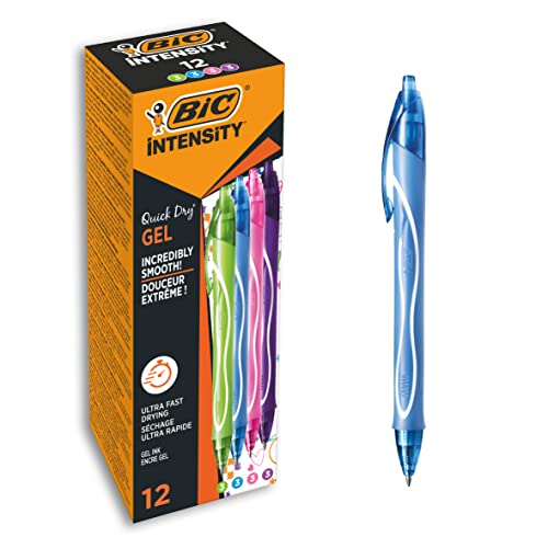 BIC 964826 Gel-ocity Quick Dry Tintenroller, 12 Gelstifte in 4 verschiedenen Farben, Strichstärke Medium, mit gummierter Griff-Fläche von BIC