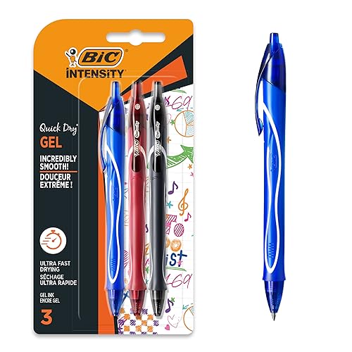 BIC Gel-ocity Quick Dry Tintenroller, Gelstifte in 3 verschiedenen Farben, Strichstärke Medium, mit gummierter Griff-Fläche von BIC