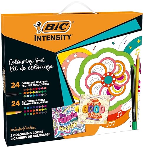 BIC Intensity Stifte Set Be Peaceful, Kreativ Set für Erwachsene und Teenager: 24 Buntstifte & 24 Filzstifte und 2 Malbücher, 1 Stück (48er Pack) von BIC