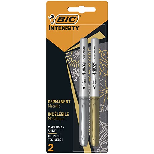 BIC Intensity Marker, in 2 verschiedenen Metallicfarben, Strichstärke: 0.8 mm, mit komfortablem Gummigriff und Austrocknungsschutz von BIC Intensity