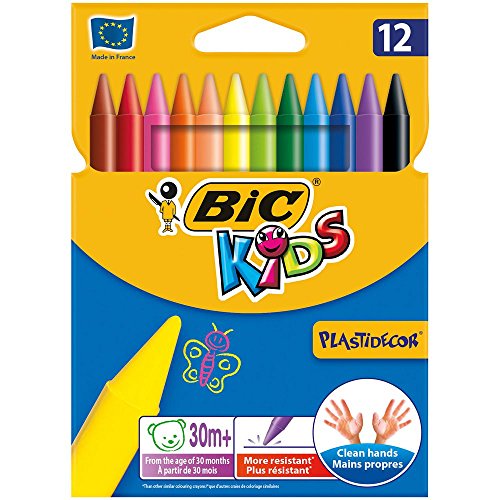 BIC KIDS Wachsmalkreide Plastidecor, 12er Kartonetui, Sie erhalten 1 Packung, Packungsinhalt: 12 er Etui von BIC