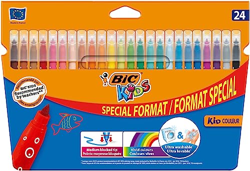 BIC Kids, Kid Couleur, waschbare Filzstifte für Kinder, ideal für Schulbedarf, robuste mittlere Spitze, leuchtende und intensive Farben, Box mit 24 Stück BIC Kids, Kid Couleur, waschbare Filzstifte für Kinder, ideal für Schulbedarf, robuste mittlere Spitze, leuchtende und intensive Farben, Box mit 24 Stück von BIC