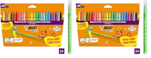 BIC Kids Filzstifte Set Kid Couleur, Fasermaler zum Malen in 24 auswaschbaren Farben, inkl. Neonfarben, im Karton Etui, ab 5 Jahre (Packung mit 2) von BIC