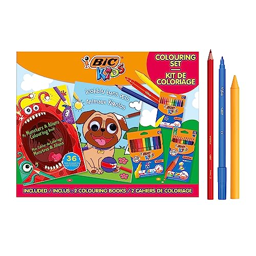 BIC Kids Stifte Set Monster & Aliens, Kreativ Set für Kinder: 12 Buntstifte, 12 Filzstifte, 12 Wachsmalkreiden und 2 Malbücher von BIC