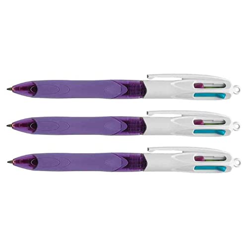 BIC Kugelschreiber, 4 Farben, 4 Farben, Rosa, Violett, Grün, Türkis, 3 Stück von BIC