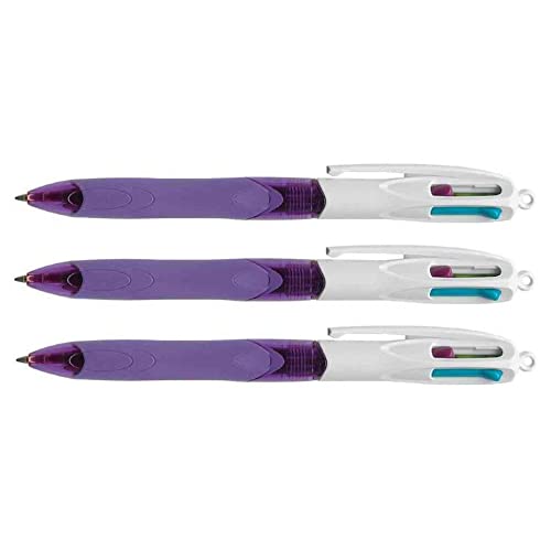 BIC Kugelschreiber, 4 Farben, 4 Farben, Rosa, Violett, Grün, Türkis, 3 Stück BIC Kugelschreiber, 4 Farben, 4 Farben, Rosa, Violett, Grün, Türkis, 3 Stück von BIC