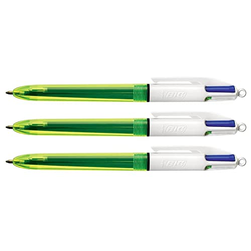 BIC Kugelschreiber, einziehbar, 4 Farben, 3 Stück, Schwarz, Rot, Grün + 1 Neon BIC Kugelschreiber, einziehbar, 4 Farben, 3 Stück, Schwarz, Rot, Grün + 1 Neon von BIC