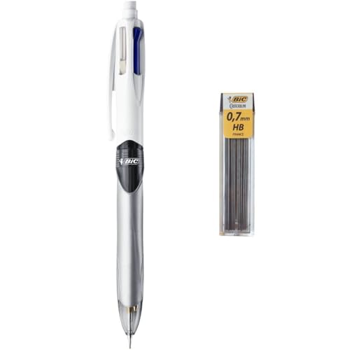 BIC 4 Farben Kugelschreiber Set 4 Colours 3+1HB, mit Bleistift, 1er Pack, inkl. 12 Bleistiftminen, Ideal für das Büro, das Home Office oder die Schule von BIC