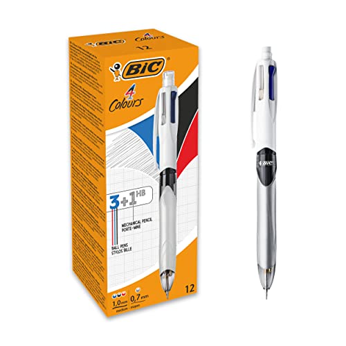 BIC 4 Farben Kugelschreiber Set 4 Colours 3+1HB, mit Bleistift, 12er Pack, Ideal für das Büro, das Home Office oder die Schule von BIC