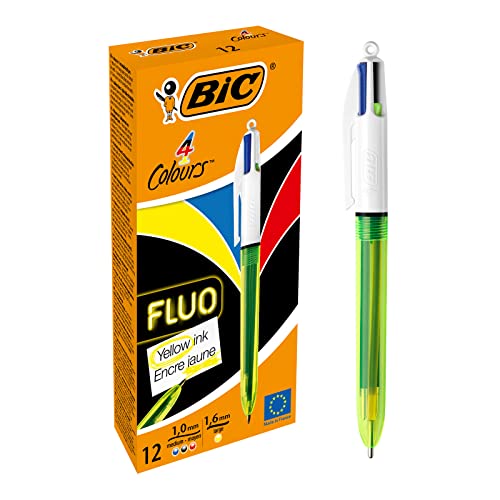 BIC 4 Farben Kugelschreiber Set 4 Colours Fluo, mit Highlight-Funktion, 12er Pack, Ideal für das Büro, das Home Office oder die Schule von BIC