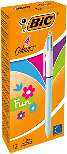BIC 4 Farben Kugelschreiber Set 4 Colours Fun, Schaft in pastellblau, 12er Pack, Ideal für das Büro, das Home Office oder die Schule BIC 4 Farben Kugelschreiber Set 4 Colours Fun, Schaft in pastellblau, 12er Pack, Ideal für das Büro, das Home Office oder die Schule von BIC