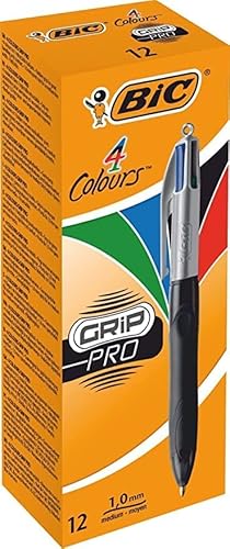 BIC 4 Farben Kugelschreiber Set 4 Colours Grip Pro, mit gummierter Griff-Fläche, 12er Pack, Ideal für das Büro, das Home Office oder die Schule BIC 4 Farben Kugelschreiber Set 4 Colours Grip Pro, mit gummierter Griff-Fläche, 12er Pack, Ideal für das Büro, das Home Office oder die Schule von BIC