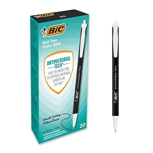 BIC Kugelschreiber Antimicrobial Tech, Stifte in Schwarz, Strichstärke 0.4 mm, 20er Pack, Ideal als Krankenschwester Zubehör von BIC