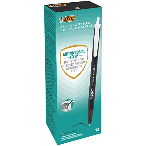 BIC Kugelschreiber Antimicrobial Tech, Stifte mit Touchpen-Funktion in Schwarz, Strichstärke 0.4 mm, 12er Pack, Ideal als Krankenschwester Zubehör von BIC