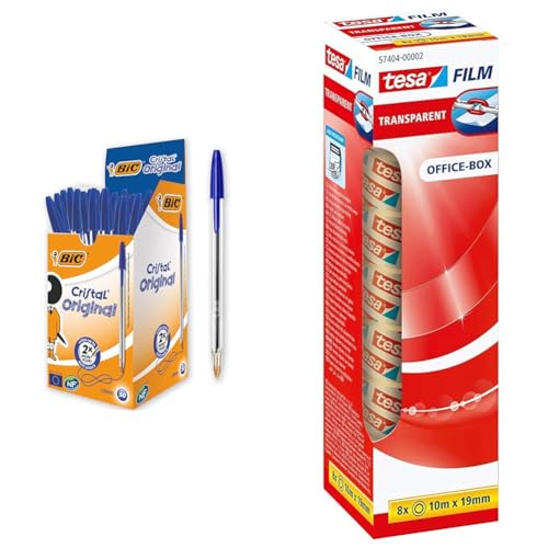 BIC Kugelschreiber Cristal Medium, 50 Kulis in Blau & tesafilm transparent - Transparentes Klebeband mit starker Haftung - alterungsbeständig und reißfest - 10 m x 19 mm - 8er Pack BIC Kugelschreiber Cristal Medium, 50 Kulis in Blau & tesafilm transparent - Transparentes Klebeband mit starker Haftung - alterungsbeständig und reißfest - 10 m x 19 mm - 8er Pack von BIC