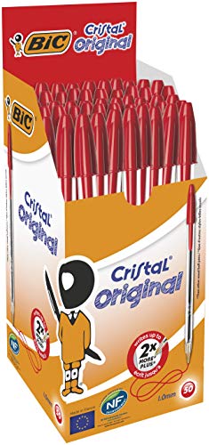 BIC Kugelschreiber Set Cristal Original, in Rot, Strichstärke 0,4 mm, 50er Pack, Ideal für das Büro, das Home Office oder die Schule von BIC