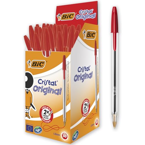 BIC Kugelschreiber Set Cristal Original, in Rot, Strichstärke 0,4 mm, 50er Pack, Ideal für das Büro, das Home Office oder die Schule von BIC