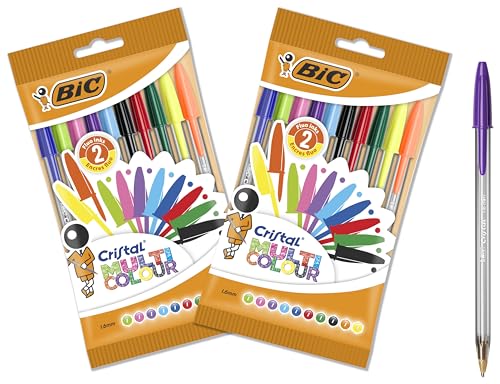 BIC Kugelschreiber Cristal Multicolour, in 10 Farben, Strichstärke 1.6 mm, 2x10er Pack, Ideal für das Büro, das Home Office oder die Schule von BIC