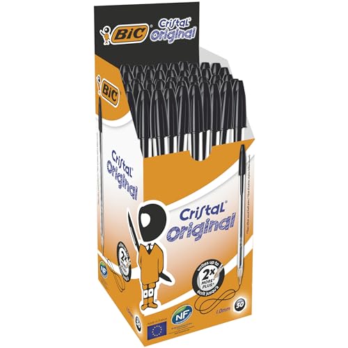 BIC Kugelschreiber Cristal Original, in Schwarz, Strichstärke 0,4 mm, 50er Pack, Ideal für das Büro, das Home Office oder die Schule von BIC