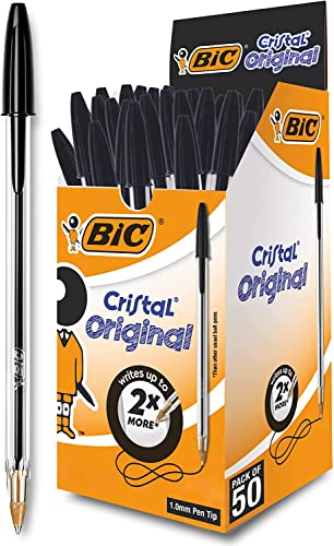 BIC Kugelschreiber Cristal Original, in Schwarz, Strichstärke 0,4 mm, 50er Pack, Ideal für das Büro, das Home Office oder die Schule von BIC